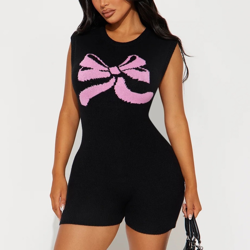 Fashion Nova Black and Pink Bow Jumpsuit